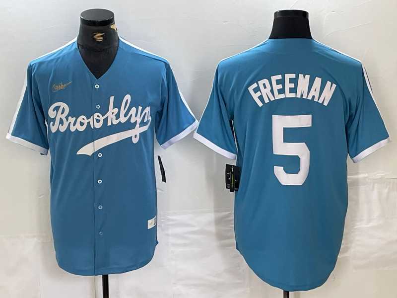 Men%27s Brooklyn Dodgers #5 Freddie Freeman Light Blue Cooperstown Collection Cool Base Jersey->baltimore orioles->MLB Jersey